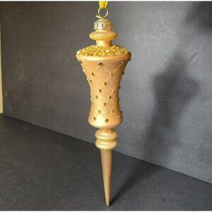 Frontgate Gold Jeweled Finial Ornament Hand Decorated Glass Christmas 12 Inch